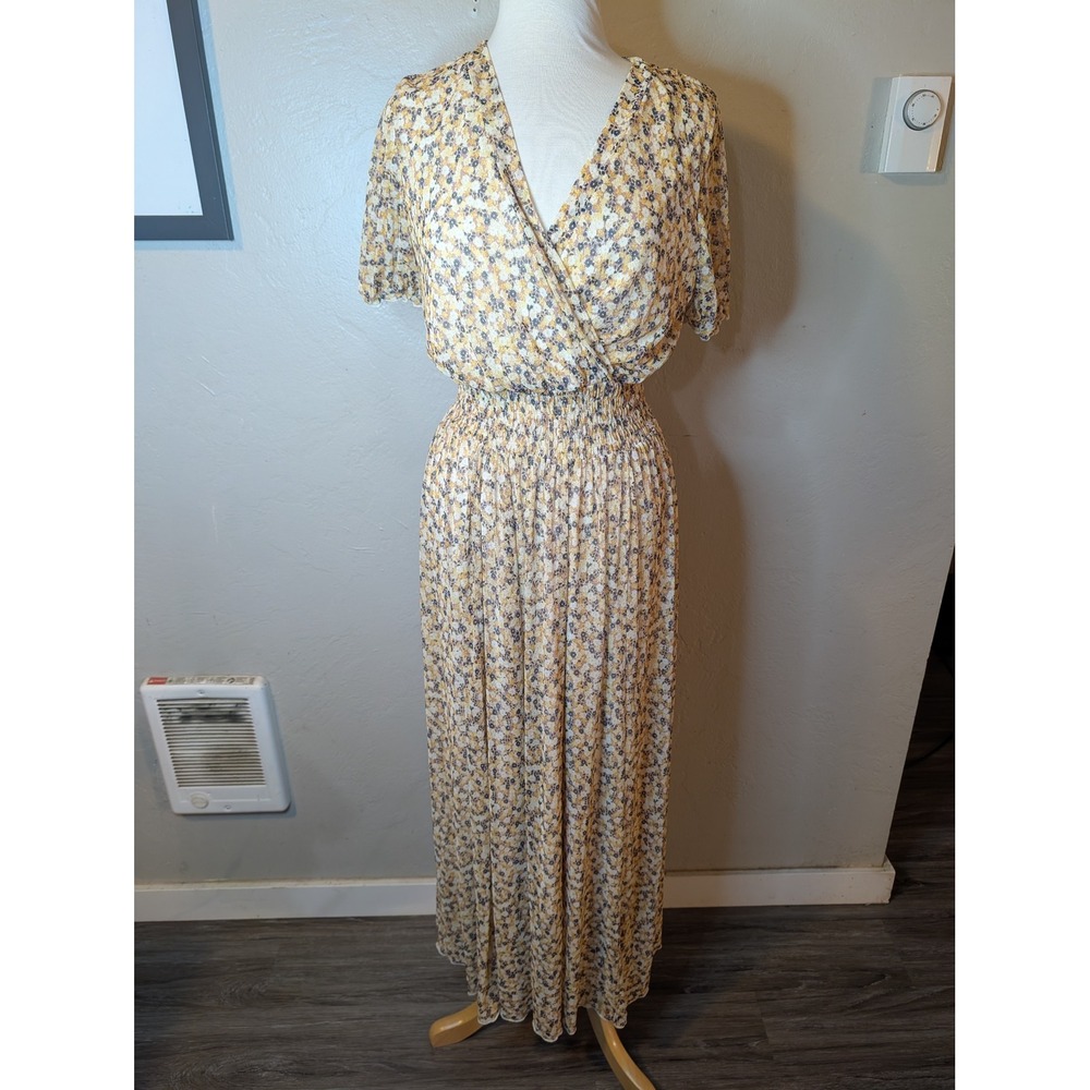 Floral Smocked Maxi dress Feminine boho earth tones womens size‎ 14